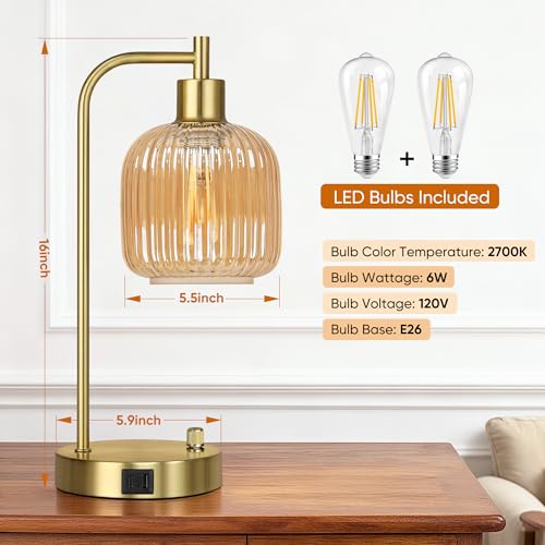 Champagne Glass Table Lamps Set of 2, Dimmable Bedside Lamps for Bedroom - color: Gold&‎Champagne