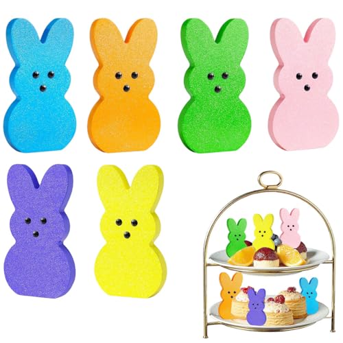 Easter Bunny Decor – 5Pcs Farmhouse Wooden Easter Decorations for Home, Rustic Spring Signs Table Centerpiece, Cute Natural Wood Rabbit Figure for Mantle Shelf Tiered Tray Indoor Decor - color: Fh3006
