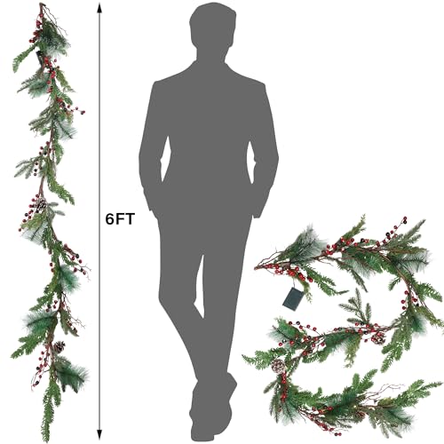 winemana 6 FT Pre-lit Artificial Christmas Garland with Lights for Mantle