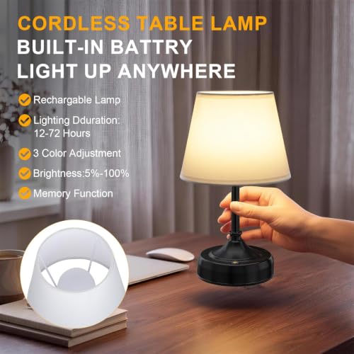 Small Cordless Table Lamp Rechargeable Black - color: Black-S