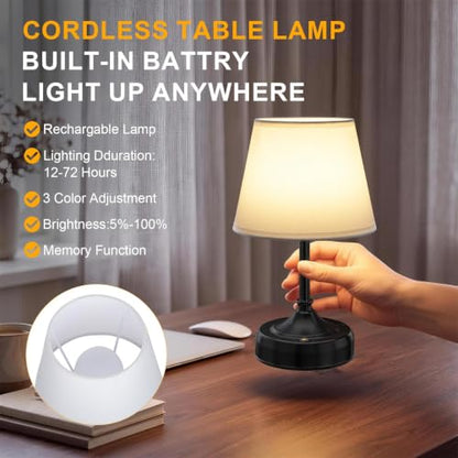 Small Cordless Table Lamp Rechargeable Black - color: Black-S