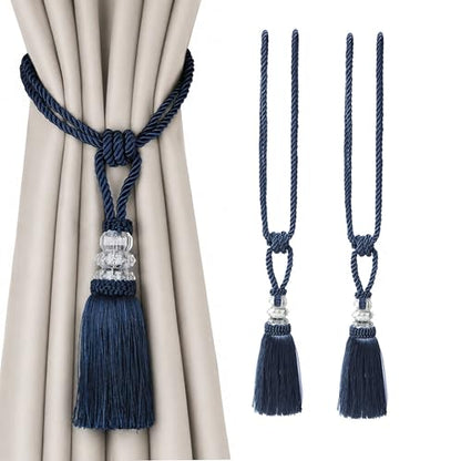 BEL AVENIR 2 Pack Curtain Tiebacks Hand-Woven Holdbacks Tassels Tiebacks - color: Navy, size: 2 Pack