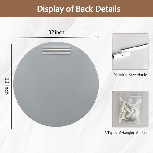 32 Inch Round Frameless Wall Mirror, Modern European Style, Ideal for Bathroom, Shatter-Resistant Packaging - size: 32"L x 32"W