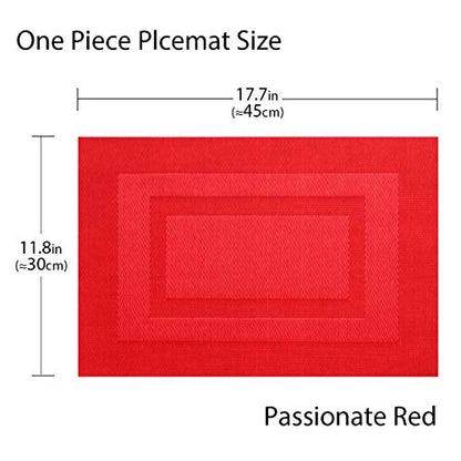 PIGCHCY Placemats,Durable Placemats for Dining Table,Washable Woven Vinyl Kitchen Placemats Set of 4 (18 x 12 inches,Passionate Red) - color: Box: Red Passionate, size: 4 Placemats