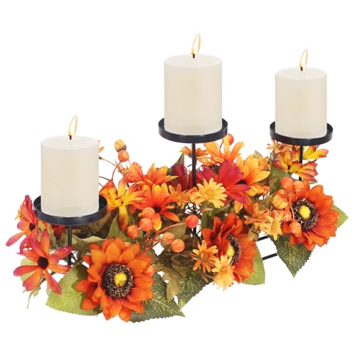 Fall Decor Metal Candle Holder Table Arrangements with Berry Maple Leaf