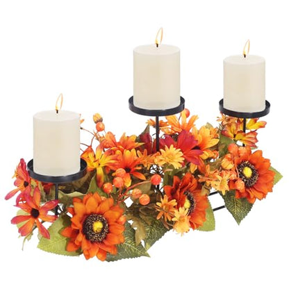 Fall Decor Metal Candle Holder Table Arrangements with Berry Maple Leaf