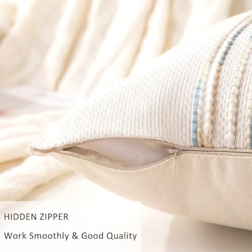 Boho Throw Pillow Covers Decorative Neutral Farmhouse Pillow case - color: Yellow-blue Stripe