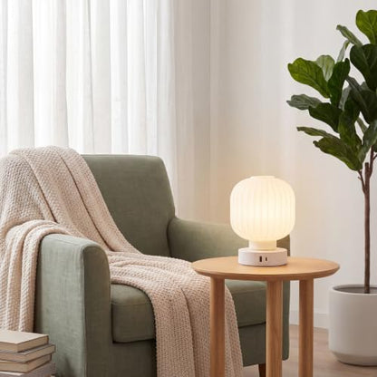 Elenhome Touch Bedside Table Lamp - Small Table Lamps,3 Way Dimmable with USB C+A Charging Ports - Bedroom Nightstand & Living Room Essential, 6W Bulb Included - color: White-USB1pack