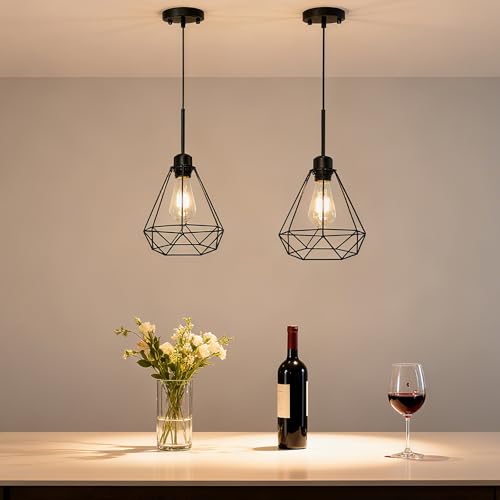 Maliralt Pendant Light Hanging Lights Fixture - Adjustable Hanging Lamps with Black Metal Diamond Shade for Kitchen Island, Dining Room Over Table, Breakfast Corner, Farmhouse Home Decor - 1 Pack - size: 7.18Inch-1Pack-Diamond Shade