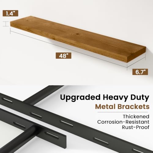 Solid Wood Floating Shelves for Wall 48 inch,Walnut Wooden Shelf Set of 1 - color: Walnut, size: 48inches-1P