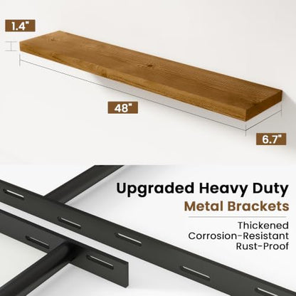 Solid Wood Floating Shelves for Wall 48 inch,Walnut Wooden Shelf Set of 1 - color: Walnut, size: 48inches-1P