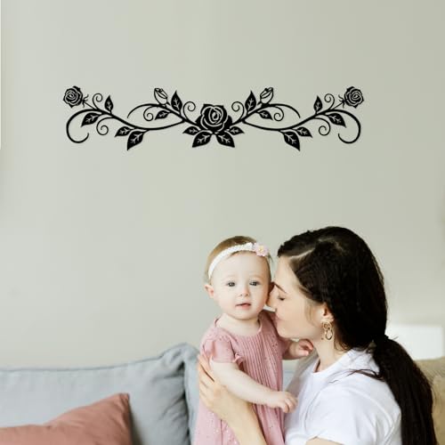 DUOOLN Large Metal Rose Flower Wall Decor Art, Decorative Bathroom Signs. - color: Rose Scroll-Black