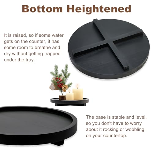 Round Wood Riser Bathroom Sink Tray for Kitchen Counter Vanity Perfume Tray - color: Black, size: 12"