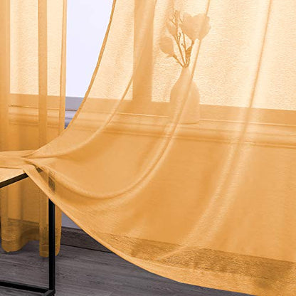 DONREN Gold Yellow Textured Sheer Luxury Look Curtains Privacy Protected Natural Light Through Drapes for Bedroom 52 W x 63 L Inch 2 Panels - color: Gold Yellow, size: 52"W x 63"L (Pack of 2)