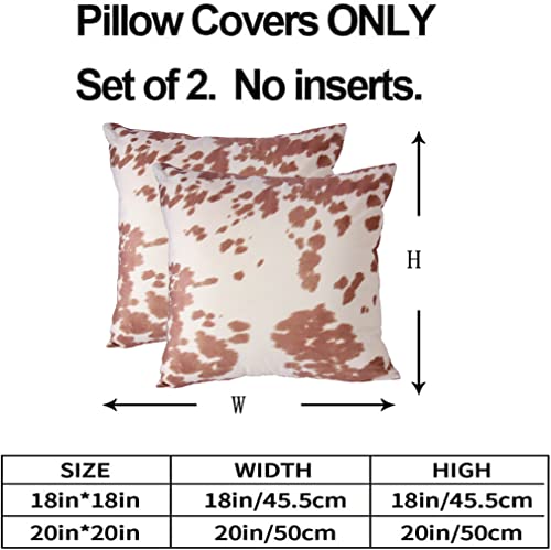 Velvet Throw Pillow Covers 20x20 Beige Tan Cow Print Couch Pillows - color: Light Brown, size: 20" x 20" (Pack of 2)