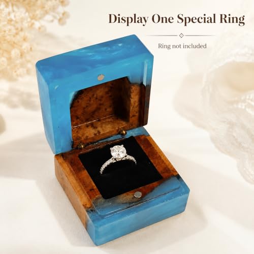 Wedding Ring Box for Proposal with Single Slot, Handcrafted, Made of Wood and Resin, Wedding Ceremony, Jewelry Organizer - color: Light Blue