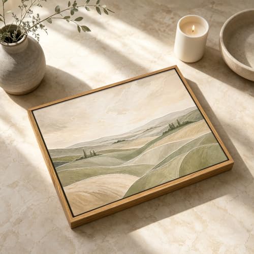 Framed Modern Neutral Green Abstract Landscape Canvas Wall Art, 16x12 In - color: ROLLING HILLS, size: 16"L x 12"W