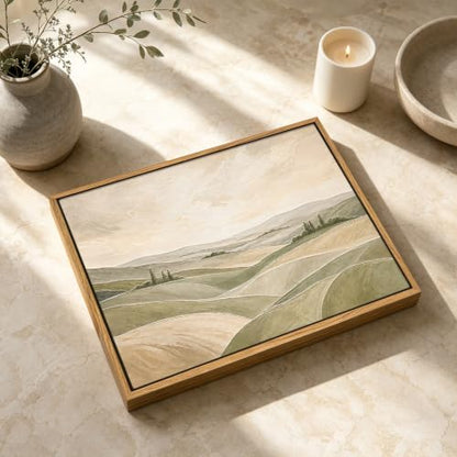 Framed Modern Neutral Green Abstract Landscape Canvas Wall Art, 16x12 In - color: ROLLING HILLS, size: 16"L x 12"W