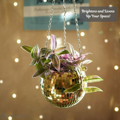 SCANDINORDICA Disco Ball Planter, Value Package, 6-inch Gold - size: 6" Gold