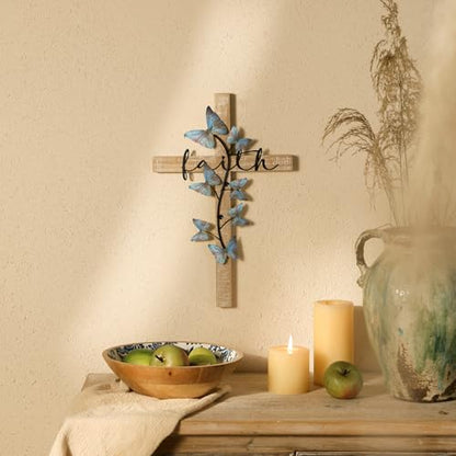 NIKKY HOME Wall Cross, Rustic Wooden Cross With Butterfly - color: Butterfly
