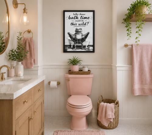Framed Fun Frogs Canvas Wall Art Poster Prints Bathroom 12×16In1P Be Hung - color: bathroom-5, size: 12×16in