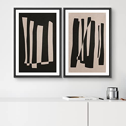 SIGNWIN Framed Canvas Print Wall Art Set Black Brown Geometric Polygon Stripes Abstract Shapes Illustrations Modern Art Minimal Boho Relax/Calm for Living Room, Bedroom, Office - 16"x24"x2 Black - color: A16-2202-win05, size: 16"x24"x2 Panels Black