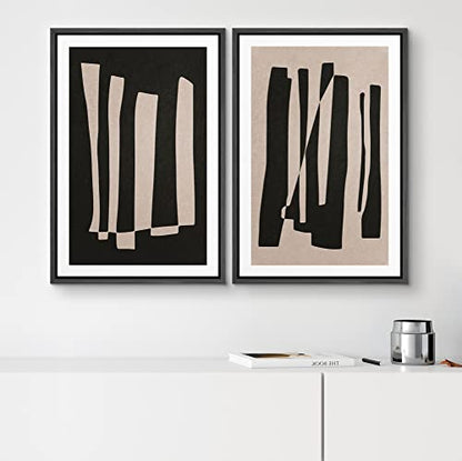 SIGNWIN Framed Canvas Print Wall Art Set Black Brown Geometric Polygon Stripes Abstract Shapes Illustrations Modern Art Minimal Boho Relax/Calm for Living Room, Bedroom, Office - 16"x24"x2 Black - color: A16-2202-win05, size: 16"x24"x2 Panels Black