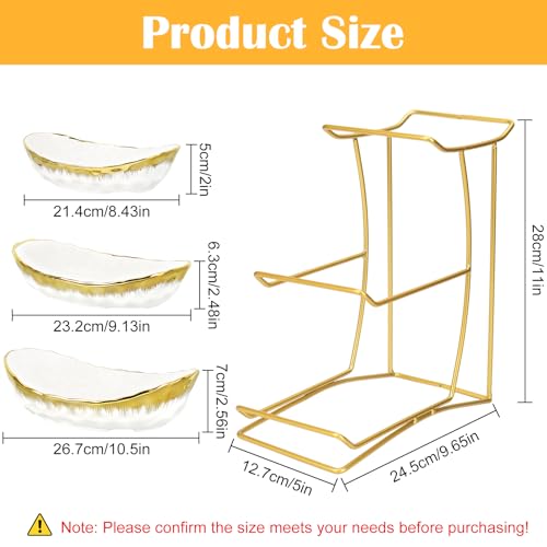 3 Tier Fruit Bowl for Kitchen Counter, Gold Trim Ceramic Fruit Stand Basket for Countertop, Fruit Rack with Thickened Metal Holder, Vegetable Bowl Dessert Nuts Bread Candy Storage (Gold Trim) - color: Gold Trim