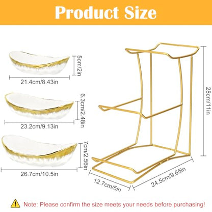 3 Tier Fruit Bowl for Kitchen Counter, Gold Trim Ceramic Fruit Stand Basket for Countertop, Fruit Rack with Thickened Metal Holder, Vegetable Bowl Dessert Nuts Bread Candy Storage (Gold Trim) - color: Gold Trim