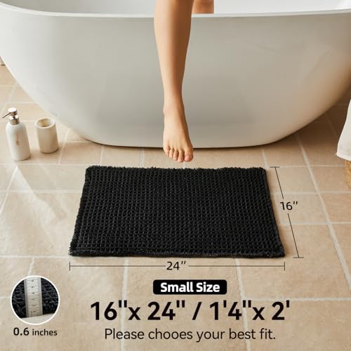 Triohero Black Waffle Bath Mat, Small Boho Bathroom Rugs Non Slip 16x24 - color: Black, size: 1'4" X 2' (Rectangular)
