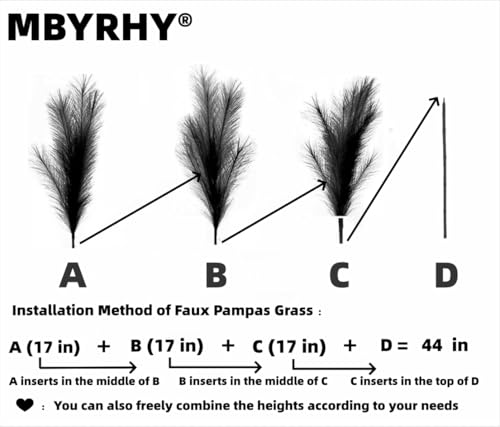 Pampas Grass Decor Tall 6 Pcs 44''/3.7ft Fluffy Large Pompas Grass for Floor Vase Fillers Wedding Living Room Boho Decor Table Centerpiece(Black White Gray)