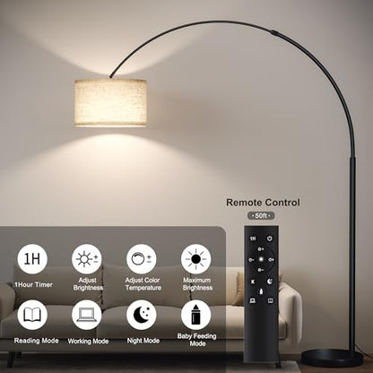 SUNMORY 82" Tall Arc Floor Lamp for Living Room, Large Standing Arched Lamp - color: Black（with remote control）
