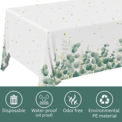 Gatherfun Sage Greenery Baby Shower Disposable Tablecloth, Plastic Table Cover for Baby Shower Party,Boho Greency 3 PCS, 54”x 108” - style: Sage Green