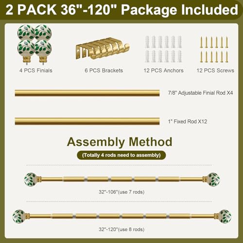 Ceramic Gold Curtain Rods 2 Pack for Windows 16 to 120 Inches - color: Ceramic Gold, size: 16"-120"|2 Pack