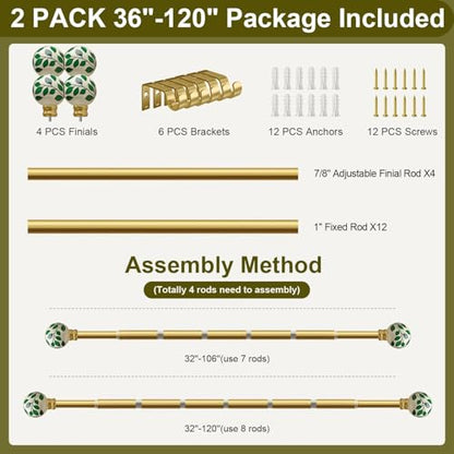 Ceramic Gold Curtain Rods 2 Pack for Windows 16 to 120 Inches - color: Ceramic Gold, size: 16"-120"|2 Pack