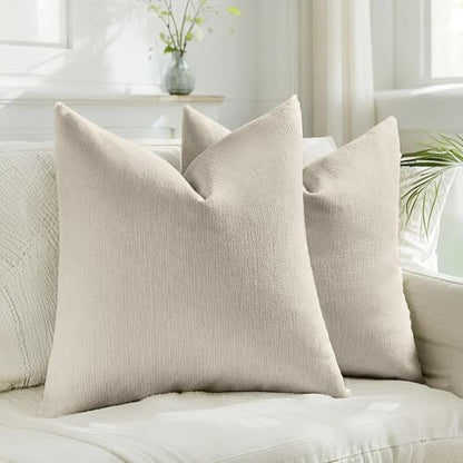 HAUSSY Set of 2 Soft Chenille Throw Pillow Covers 16x16 Inch, Natural Beige - color: Natural Beige, size: 16" x 16" (Pack of 2)