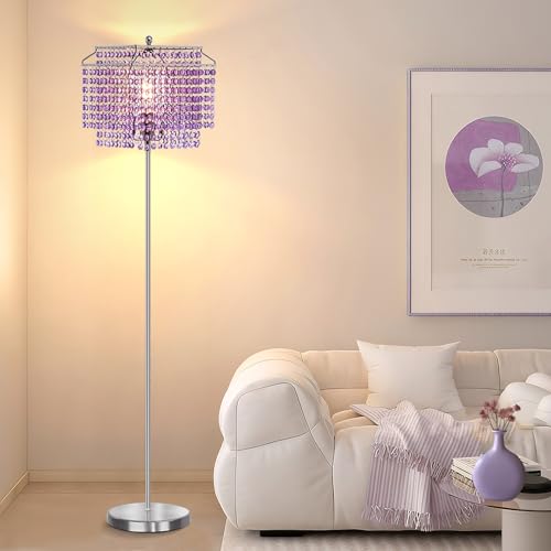 Crystal Floor Lamp Purple, 64" Tall Standing Lamps Elegant Floor Lamp - color: Purple