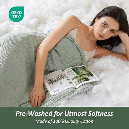 EMME Muslin Cotton Blanket Adults Heather Sage Green Throw XL 50"x70" - color: 09 - Sage Green, size: Large Throw (50" X 70")