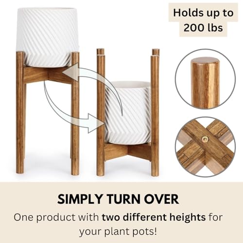 Fox & Fern Large Adjustable Plant Stand Indoor, Bamboo Stand, 8 - 12 Inch - color: Polished Bamboo - Mid, size: 8 - 12 Inch