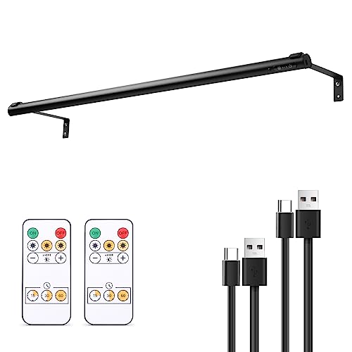 Battery Operated Wireless Picture Light，Rechargeable/Plugged in 31.5inch Painting Display Light,Remote Control Wall Lights with Three Modes and Timing for Art Frame (Black)