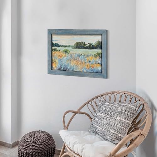 summer melody Abstract Landscape Natural Wood Framed Wall Art 24x16 Inch - color: Teal, size: 24"L x 16"W