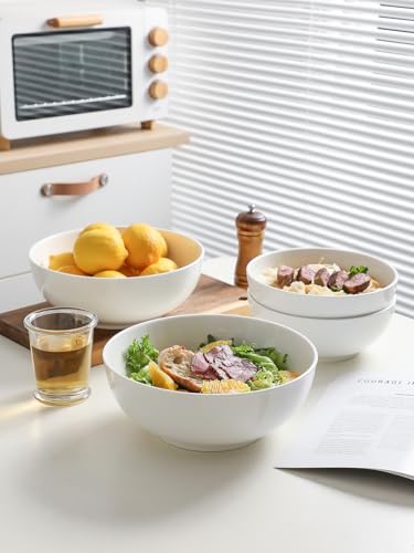 Kanwone Large Serving Bowls - 9.5 inch, 90oz Ceramic Salad Bowls, Fruit Bowls, Pasta, Soup Bowls, Set of 2, Serving Bowls for Entertaining, Microwave and Dishwasher Safe, White - color: White, size: 9.5 Inch
