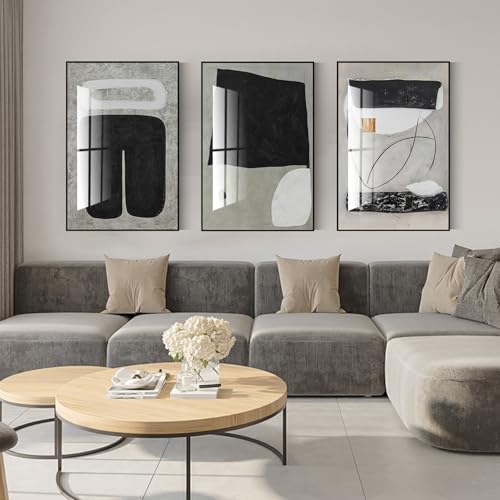 QKF 3Pcs Black Gray Abstract Textured Crystal Framed Canvas Wall Art Set - color: Black, White, Gray, Light Green, size: 20" X 28" X 3 pieces