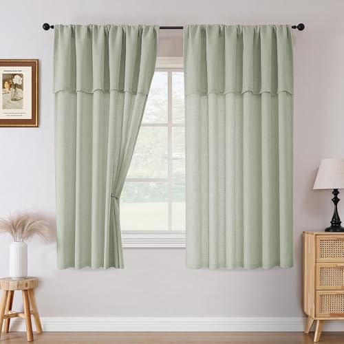 H.VERSAILTEX Linen Semi-Sheer Curtains 63 Inch for Living Room, Green Bay - color: Green Bay, size: 52"W x 63"L (Pack of 2)
