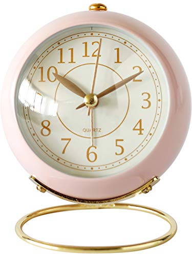 SHISEDECO Small Tableclocks Classic Non-Ticking Tabletop Alarm Clock,Pink - color: Pink