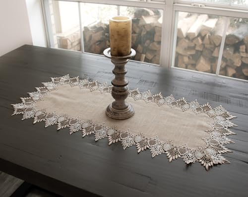 LINENS ART AND THINGS Lace Table Runner Neutral Earth Tones Dresser Scarf Coffee Table Runner Brown Beige (16Wx36L)
