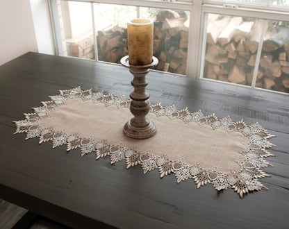 LINENS ART AND THINGS Lace Table Runner Neutral Earth Tones Dresser Scarf Coffee Table Runner Brown Beige (16Wx36L)