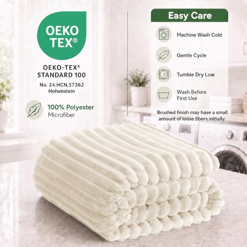 HIMEET Beige King Size Blanket for Bed, 300GSM Ribbed Fleece, 108 x 90 in - color: Beige, size: King (108" x 90")