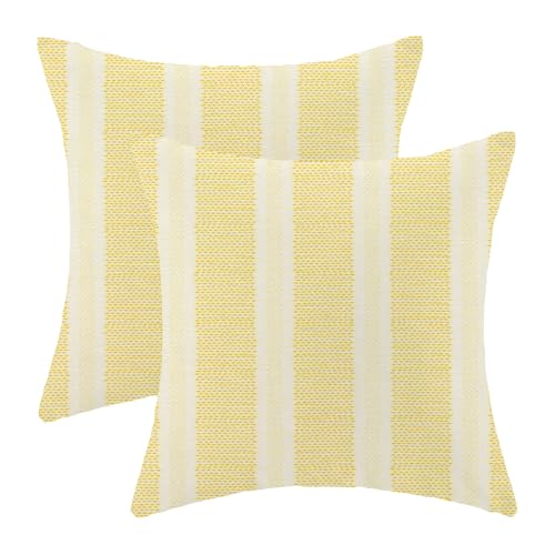 Mustard Yellow Summer OutdoorPillow Covers 16 x 16 Inch, Boho Polka Dots Striped Decor Throw Pillows for Couch Bed, Geometric Modern Farmhouse Decorative Pillowcase Linen Cushion Cover Set of 2 - color: Mustard Yellow, size: 16" x 16" (Pack of 2)