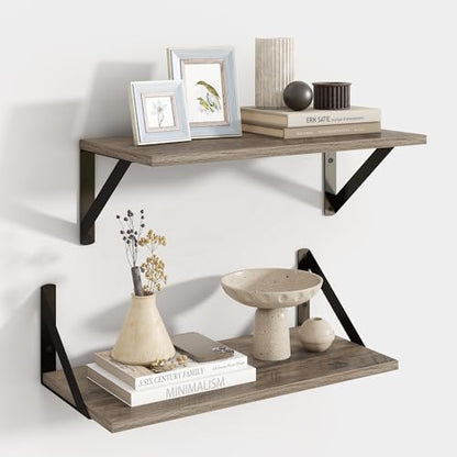 Axeman Floating Shelves for Wall, 16'' x 8'' Grey Wall Shelves Set of 2 - color: Grey, size: 16 Inch
